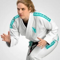 Hayabusa Women Lightweight Jiu Jitsu Gi Bianco-Verde -Eleganza Atletica Negozio hayabusa women lightweight jiu jitsu gi white green 4